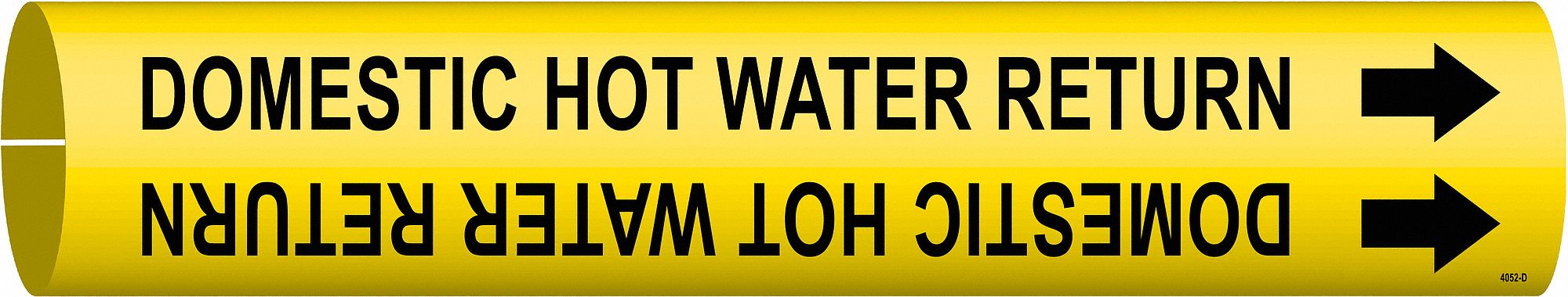 Pipe Marker: Domestic Hot Water Return, Yellow, Black, Fits 4 to 6 in Pipe O.D., 1 Pipe Markers