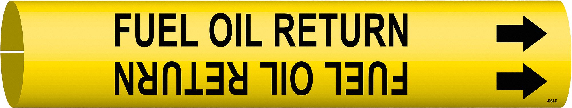 Pipe Marker: Fuel Oil Return, Yellow, Black, Fits 4 to 6 in Pipe O.D., 1 Pipe Markers, With Arrows