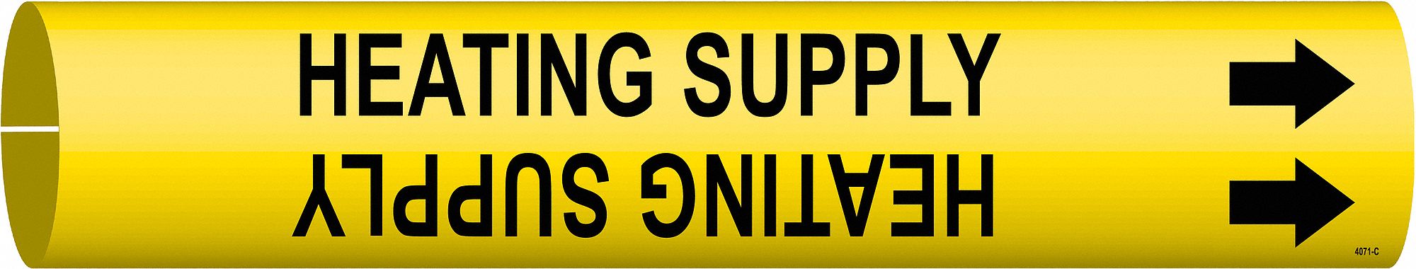 Pipe Marker: Heating Supply, Yellow, Black, Fits 2 1/2 to 3 7/8 in Pipe O.D., 1 Pipe Markers