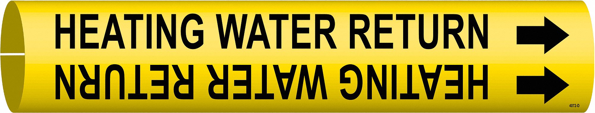 Pipe Marker: Heating Water Return, Yellow, Black, Fits 4 to 6 in Pipe O.D., 1 Pipe Markers