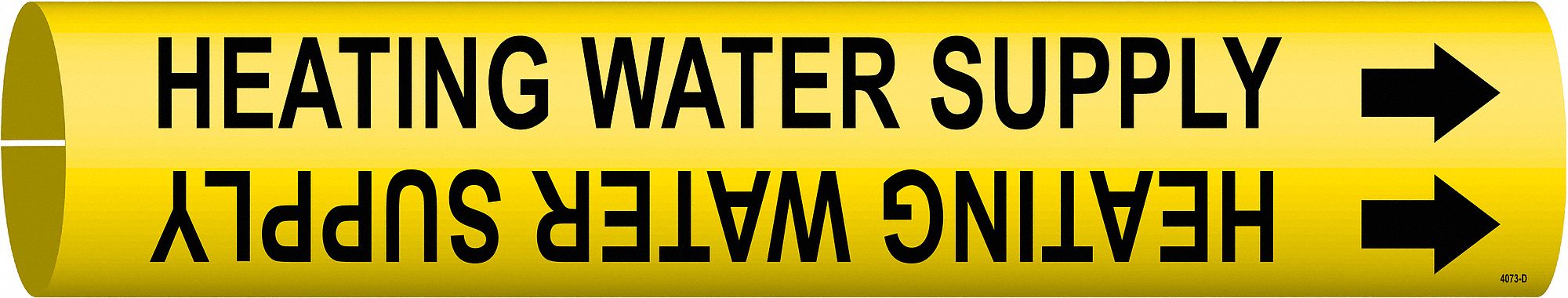 Pipe Marker: Heating Water Supply, Yellow, Black, Fits 4 to 6 in Pipe O.D., 1 Pipe Markers