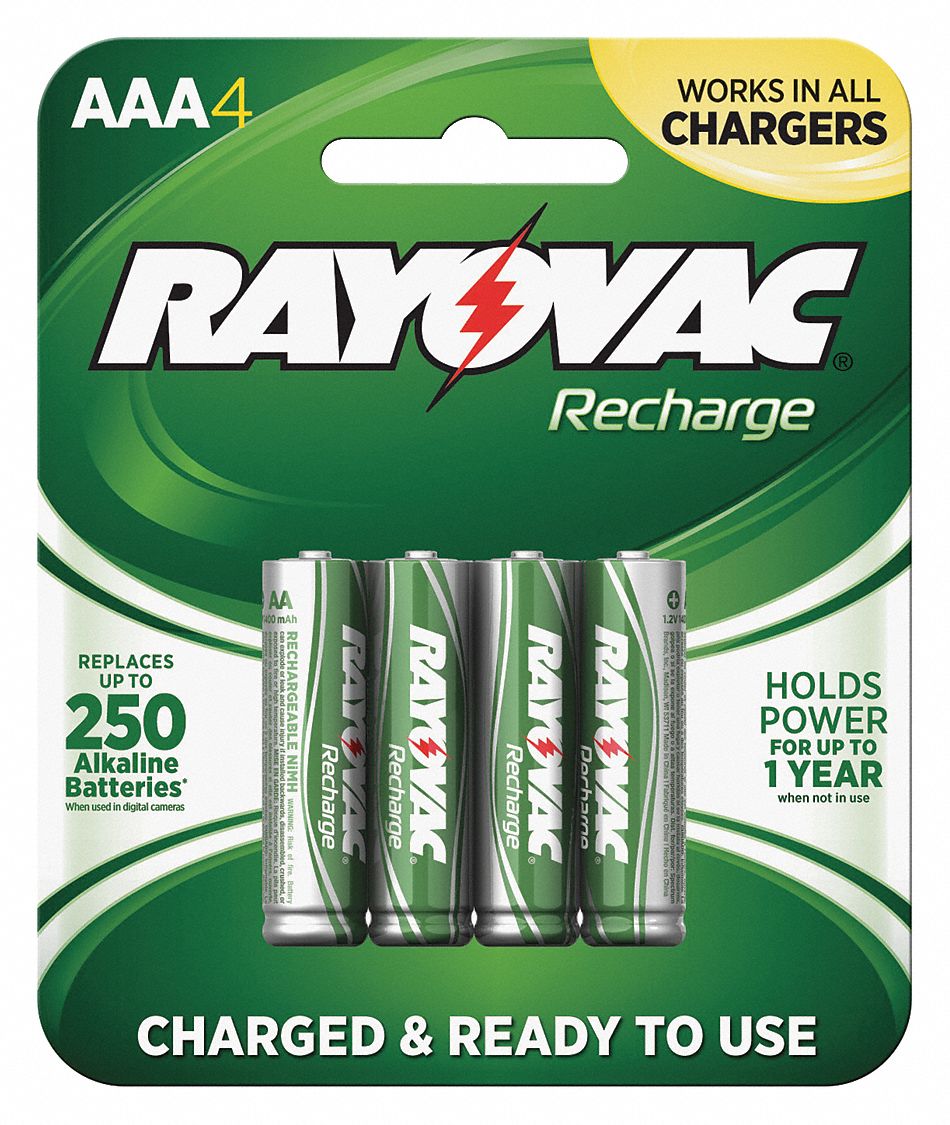 RAYOVAC AAA Pre-Charged Rechargeable Battery, Recharge, Nickel-Metal ...