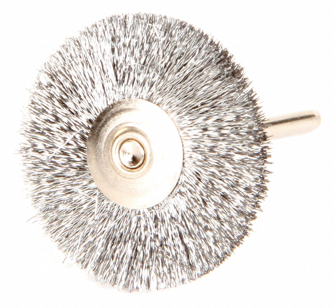 WEILER, 1 1/4 in Brush Dia., No Arbor Arbor Hole, Miniature Wheel Brush
