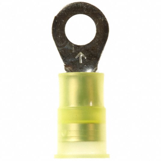 3M Ring Terminal: Nylon, Yellow, #10 Stud Size, 12 AWG to 10 AWG Wire Size  Range, 50 PK