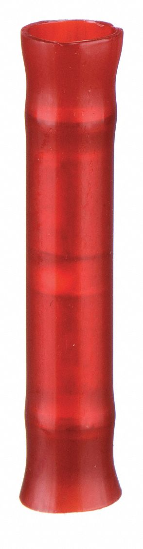 Butt Splice Connector: Red, Nylon, For Wire Size 22 AWG – 18 AWG, 600 V, Pack Qty 100