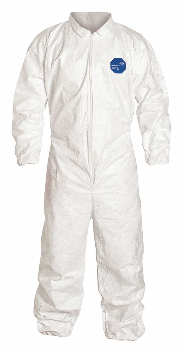 DUPONT COLLARED COVERALL,ELASTIC,WHITE,M,PK6 - Chemical and Particulate ...