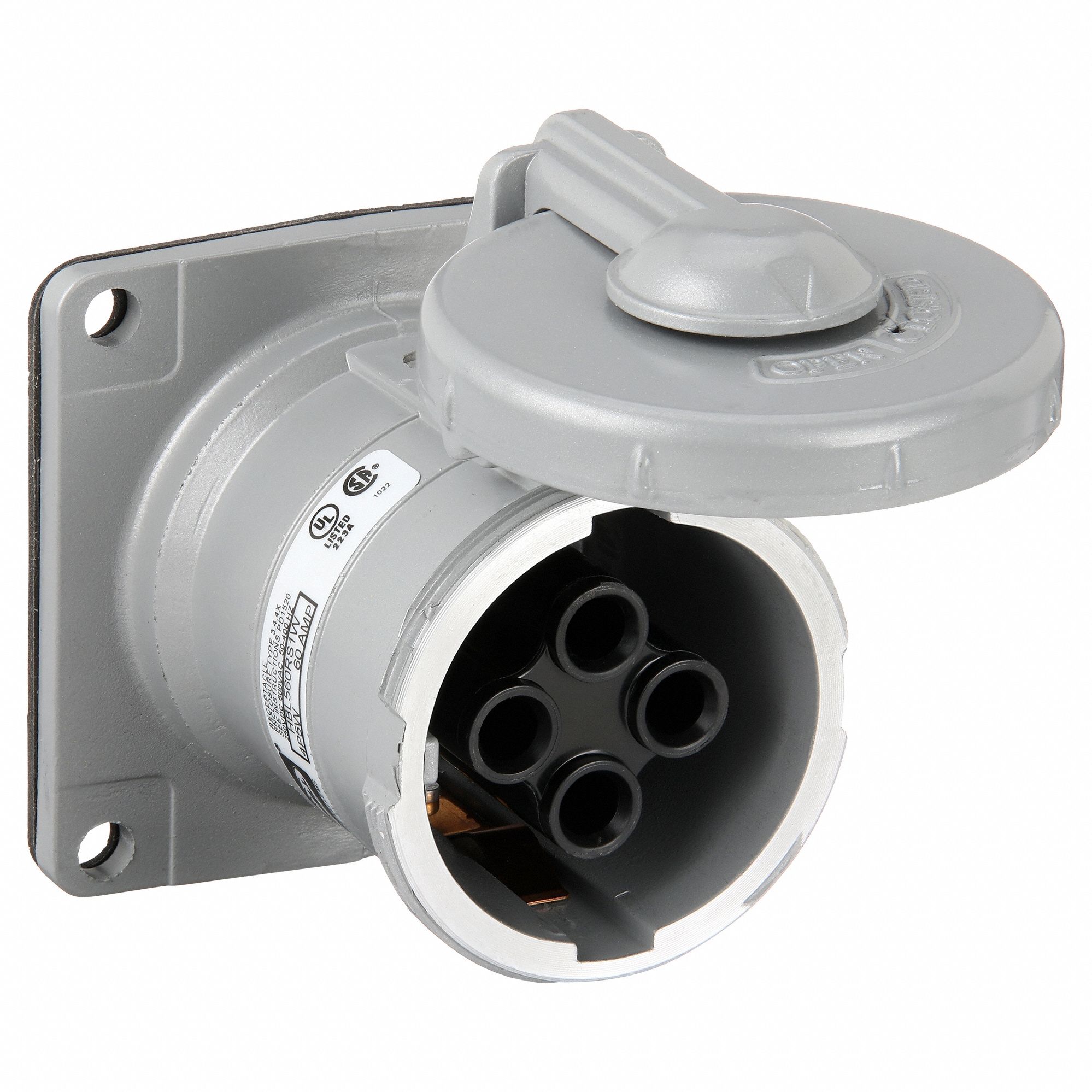 WATERTIGHT PIN AND SLEEVE RECEPTACLE, 60 A, 250V AC, 15 HORSEPOWER RATING, STYLE 1 GROUNDING