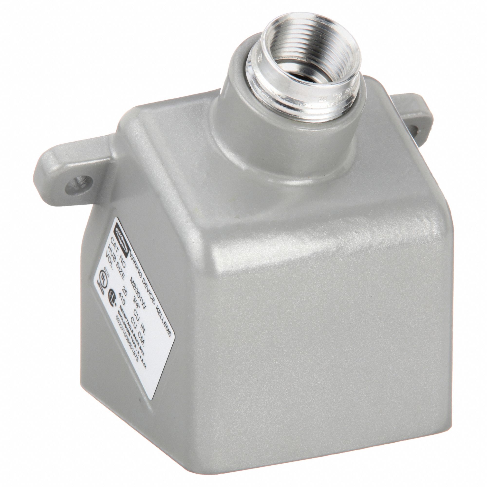 Angle Back Box: 30 A, Dead End, 0.75 in Hub Dia, Aluminum