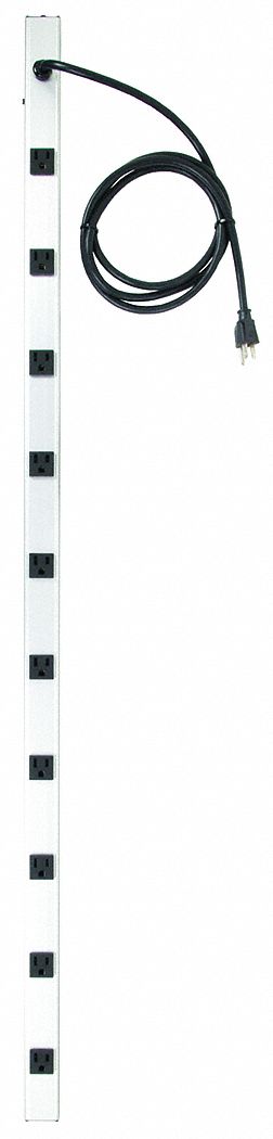 OUTLET STRIP, 10 OUTLETS, 6 FT CORD, 15 A MAX, GREY, NEMA 5-15P