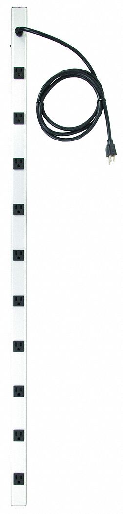 OUTLET STRIP, 10 OUTLETS, 6 FT CORD, 15 A MAX, GREY, NEMA 5-15P