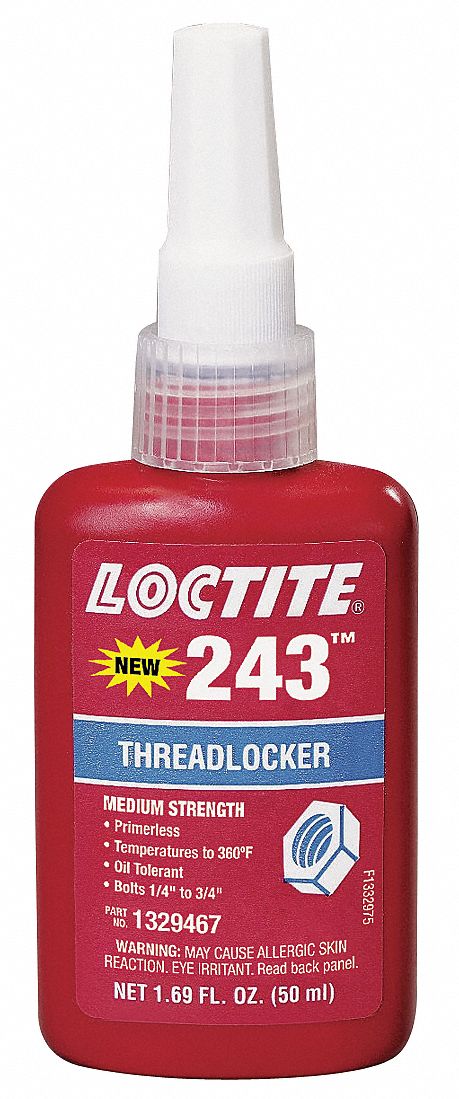 LOCTITE Primerless Medium-Strength Threadlocker: 243, Blue, Oil Tolerant,  8.45 fl oz, Bottle, 1 EA