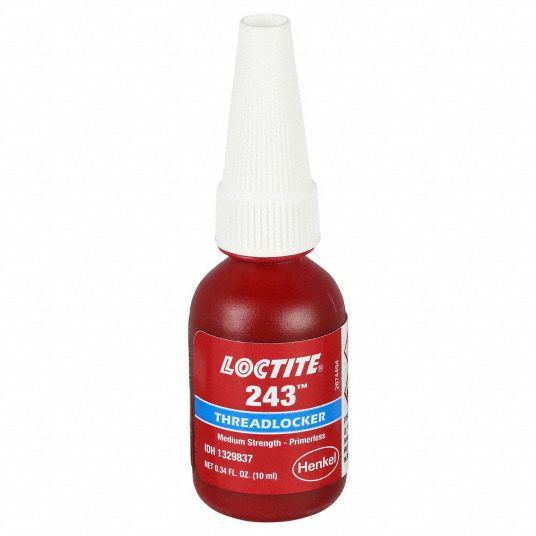 LOCTITE 243, 50ML Adhesive, Threadlocking, Medium Strength, Medium  Viscosity, Blue, Bottle, 50 ml