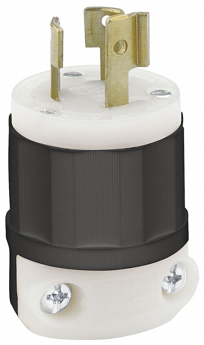 Locking Plug: L6-15P, 250V AC, 15 A, 2 Poles, Black/White, Screw Terminals