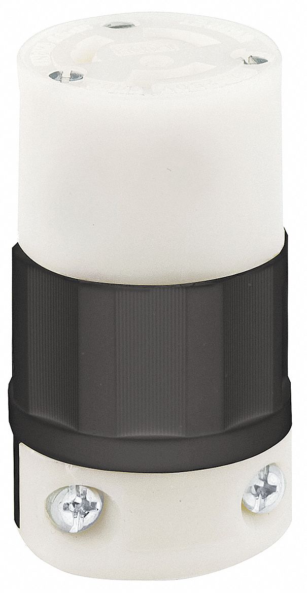 Locking Connector: L6-15R, 15 A, 250V AC, 2 Poles, Black/White, Screw Terminals