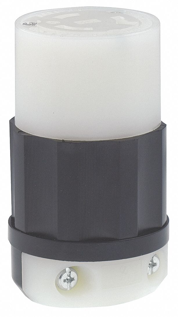 Locking Connector: L7-20R, 20 A, 277V AC, 2 Poles, Black/White, Screw Terminals