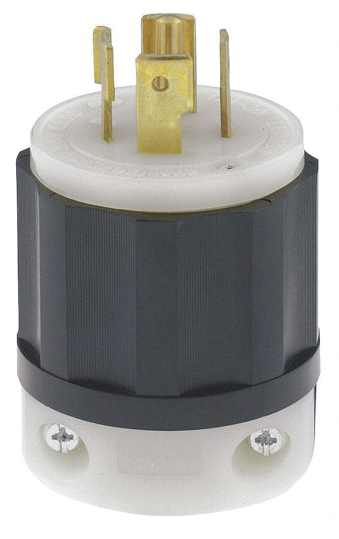 Locking Plug: L21-20P, 120/208V AC, 20 A, 4 Poles, Black/White, Screw Terminals