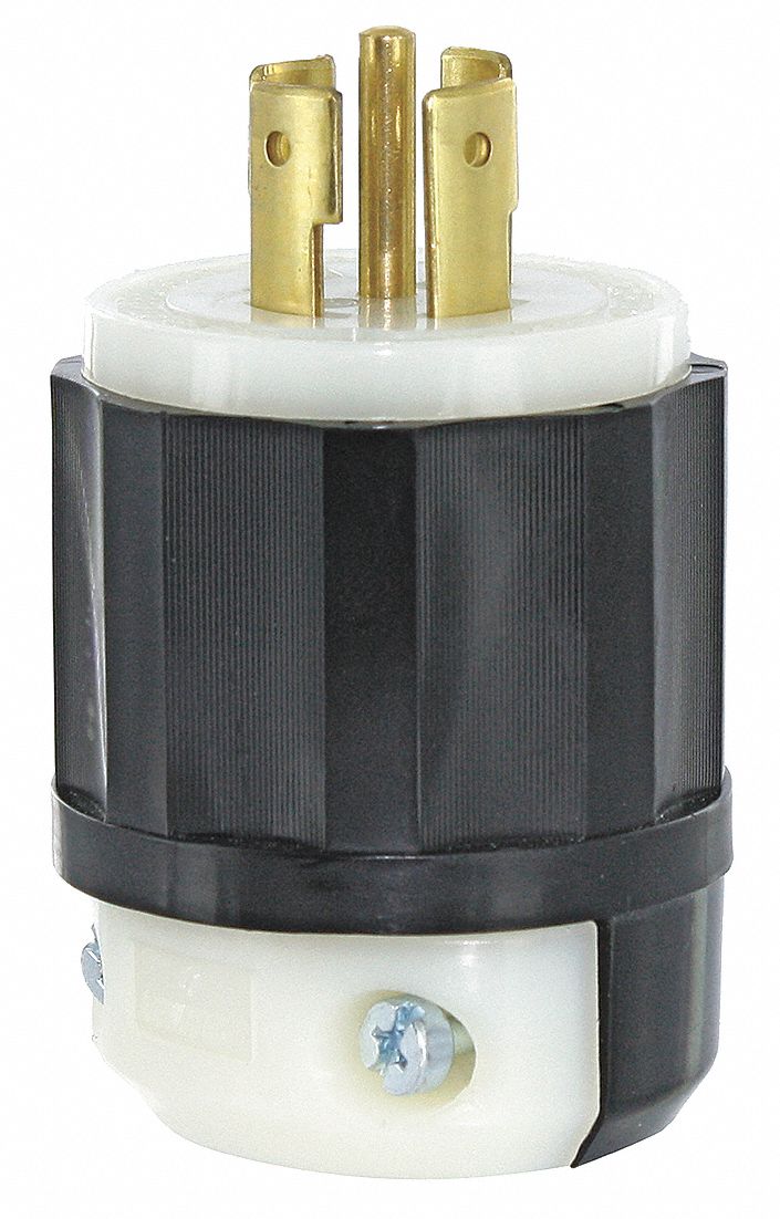 Locking Plug: L23-20P, 347/600V AC, 20 A, 4 Poles, Black/White, Screw Terminals