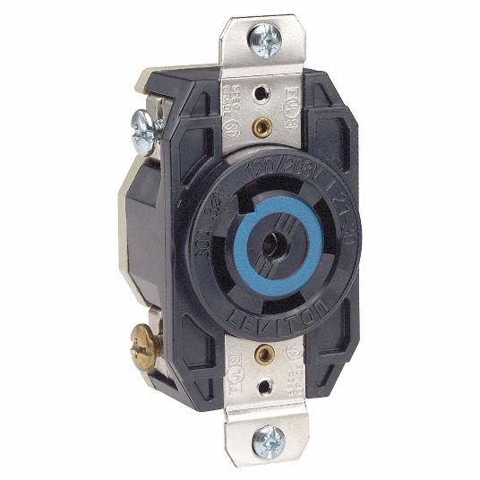 LEVITON Black Locking Receptacle, 30 Amps, 120/208V AC Voltage, NEMA Configuration L2130R