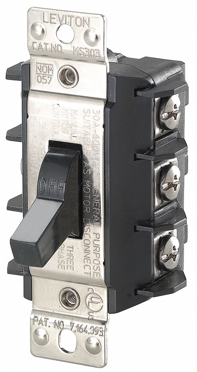 LEVITON Manual Motor Sw, 30 A, 600VAC, 3 Pole, Open ... double 20 amp breaker wiring diagram 