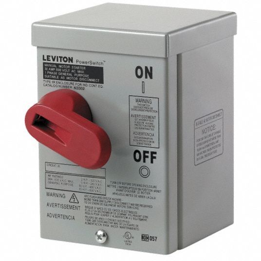 LEVITON Manual Motor Switch, Lever, 3R Enclosure NEMA Rating 5HYU1