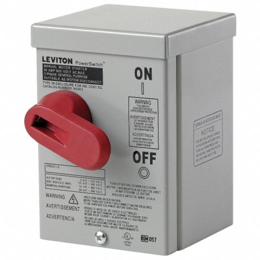 LEVITON Manual Motor Switch, Lever, 3R Enclosure NEMA Rating 5HYU2