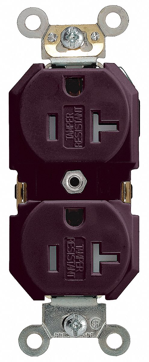 Receptacle: Duplex, Brown, 5-20R, 20 A, 125V AC, 2 Pole / 3 Wire, Screw Terminals