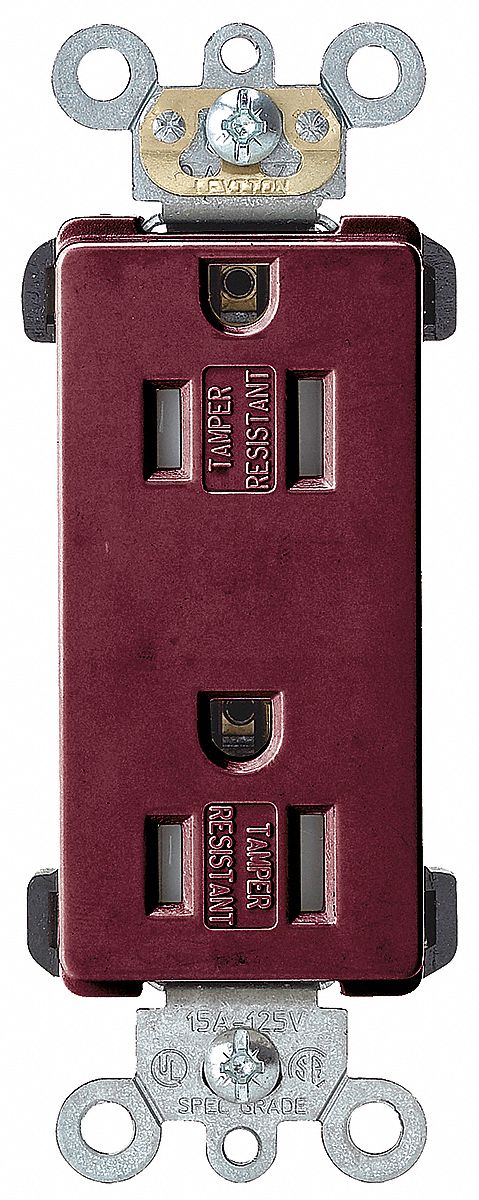 Receptacle: Decorator Duplex, Brown, 5-15R, 15 A, 125V AC, 2 Pole / 3 Wire, Screw Terminals