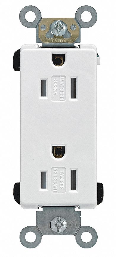 RECEPTACLE, TAMPER RESISTANT, DUPLEX, DECORA 15 AMP, WHITE