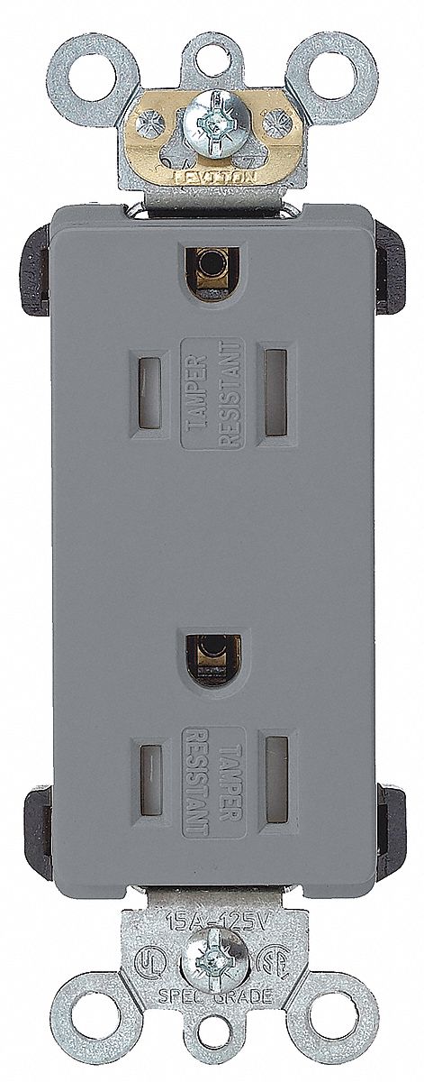 RECEPTACLE, TAMPER RESISTANT, DUPLEX, DECORA 15 AMP, GREY