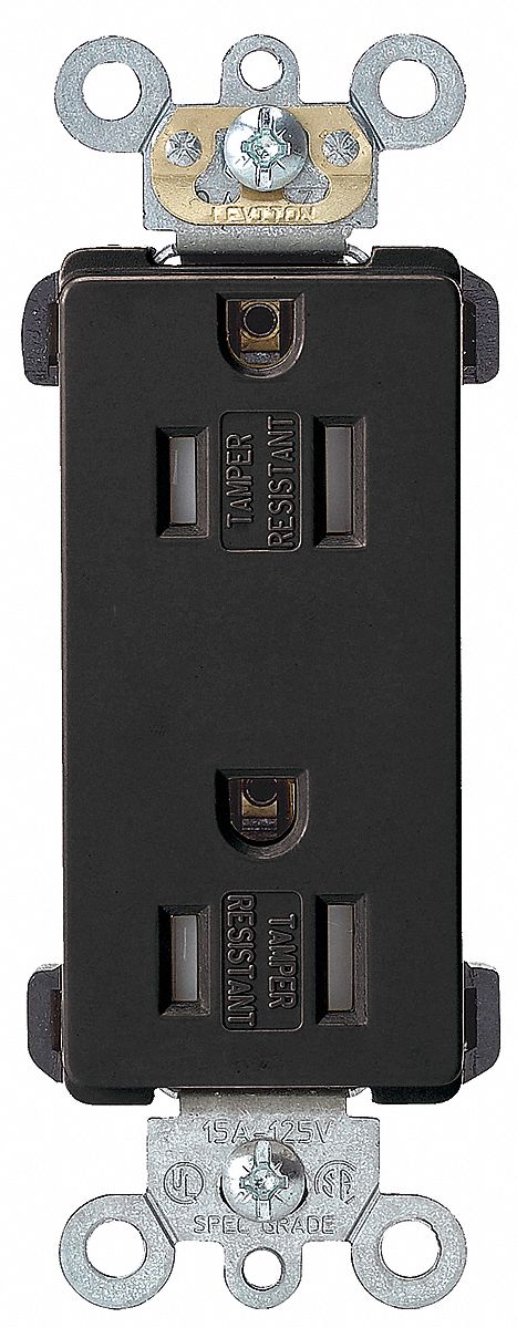 Receptacle: Decorator Duplex, Black, 5-15R, 15 A, 125V AC, 2 Pole / 3 Wire, Screw Terminals