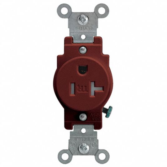 LEVITON Receptacle Commercial, Single, 20 A, 125VAC, NEMA 520R, Tamper Resistant, Brown