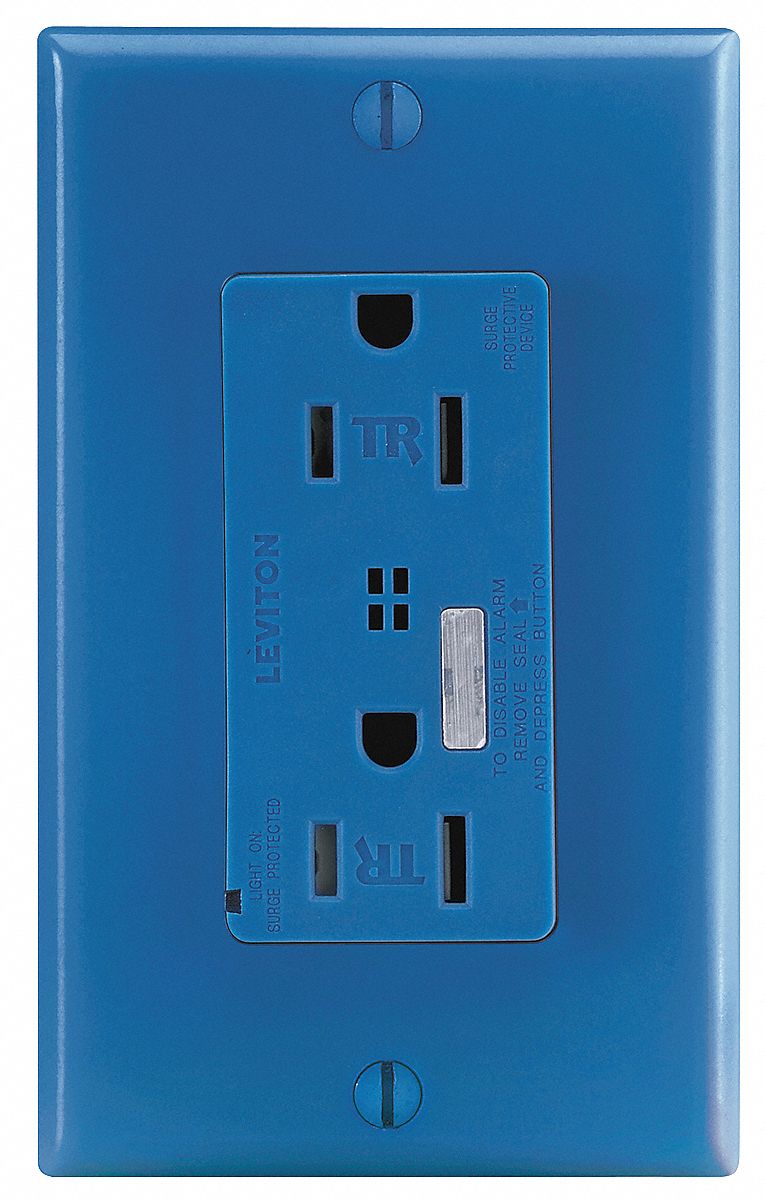 Receptacle: Decorator Duplex, 5-15R, 125V AC, 15 A, Blue, 2 Pole / 3 Wire, Screw Terminals