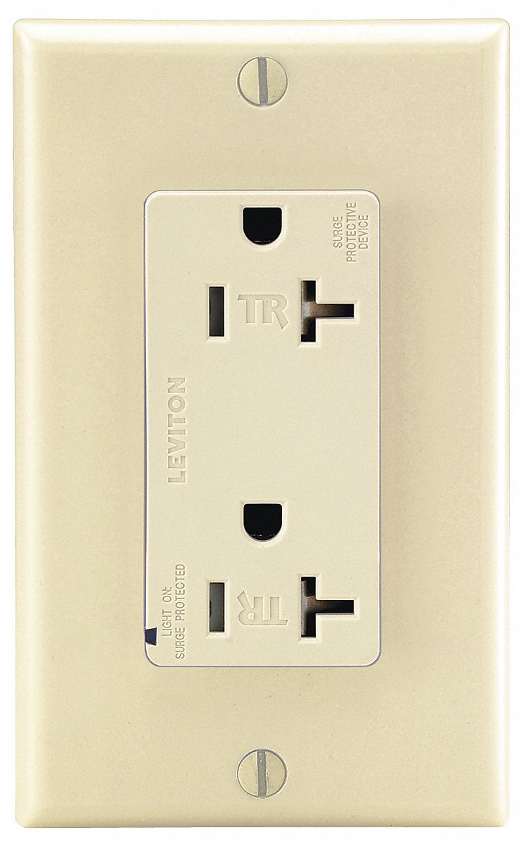 Receptacle: Decorator Duplex, 5-20R, 125V AC, 20 A, Ivory, 2 Pole / 3 Wire, Screw Terminals