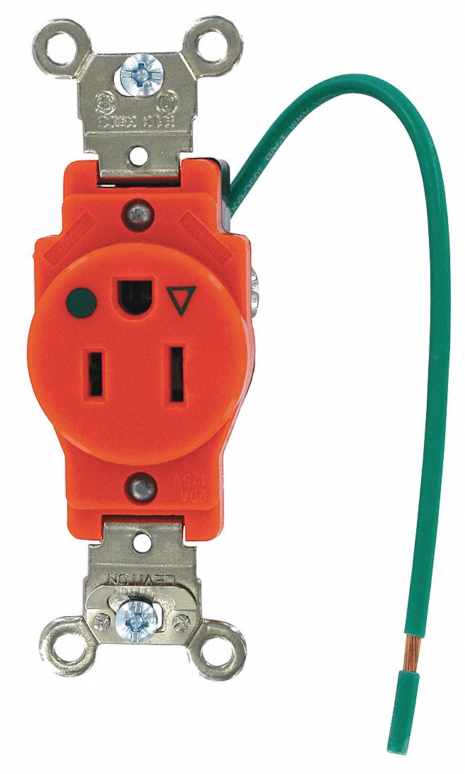 LEVITON 15, Commercial, Isolated Ground Receptacle, Orange, No Tamper