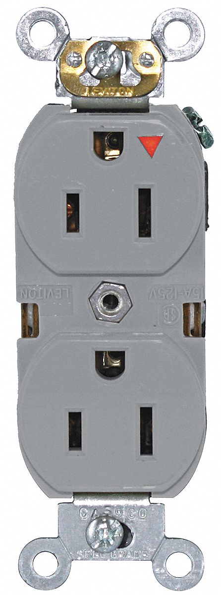 Receptacle: Duplex, 5-15R, 125V AC, 15 A, Gray, 2 Pole / 3 Wire, Screw Terminals