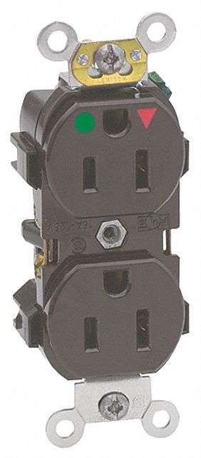 Receptacle: Duplex, 5-15R, 15 A, 125V AC, Brown, 2 Pole / 3 Wire Poles & Wires, Gen Purpose