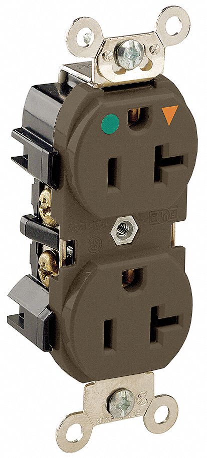 Receptacle: Duplex, 5-20R, 20 A, 125V AC, Brown, 2 Pole / 3 Wire Poles & Wires, Gen Purpose