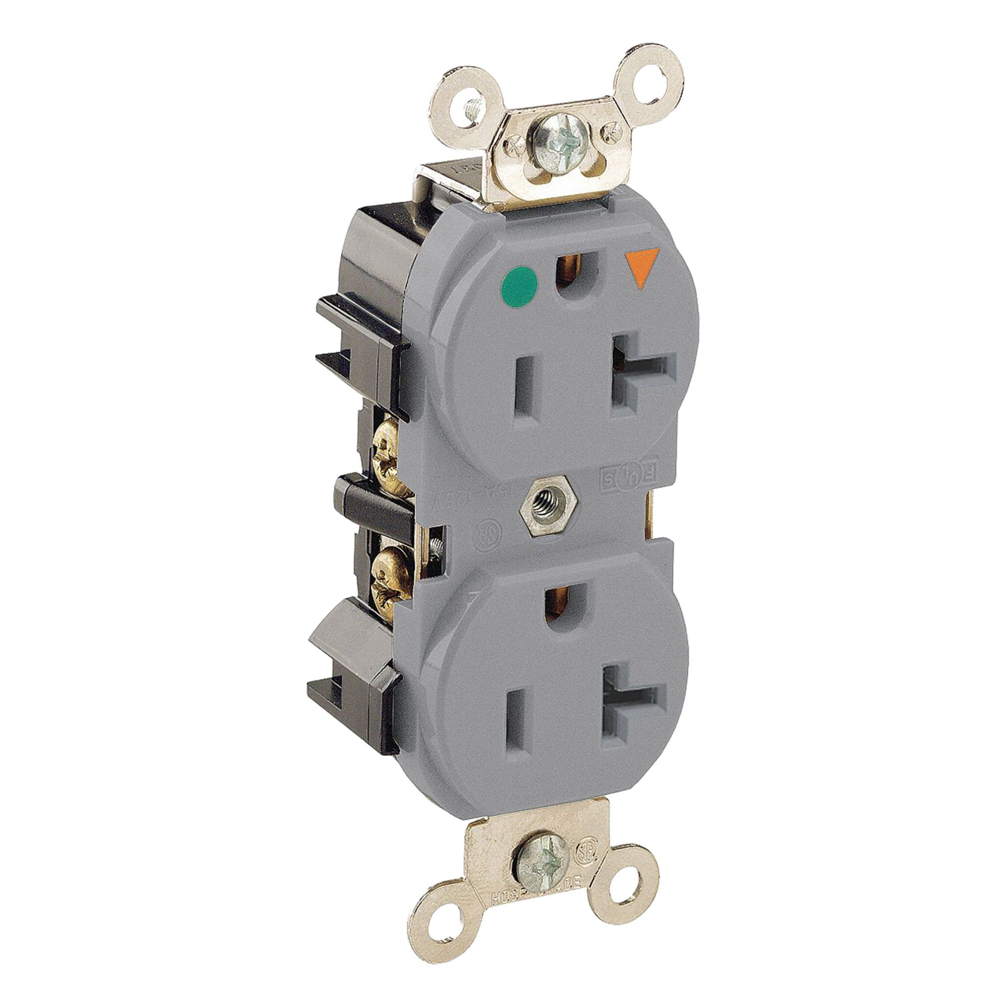LEVITON Receptacle: Hospital Grade Fed. Spec., Duplex, 5-20R, Gray, 125V AC, 20 A, 2 Pole / 3 Wire (MPN 8300-IGG)