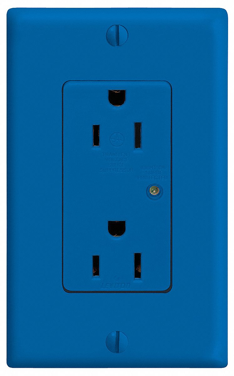 Receptacle: Decorator Duplex, 5-15R, 125V AC, 15 A, Blue, 2 Pole / 3 Wire, Screw Terminals