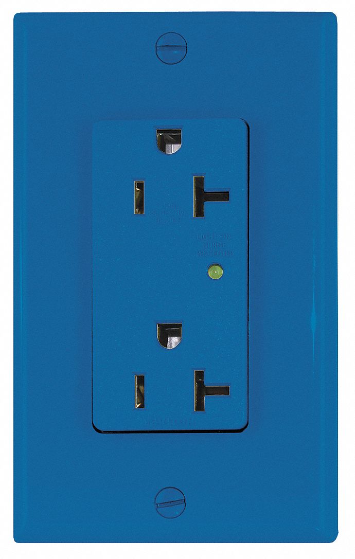 Receptacle: Decorator Duplex, 5-20R, 125V AC, 20 A, Blue, 2 Pole / 3 Wire, Screw Terminals