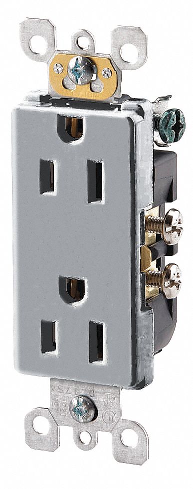 RECEPTACLE, DUPLEX, GREY, 3W 2P 15 AMP, 125V
