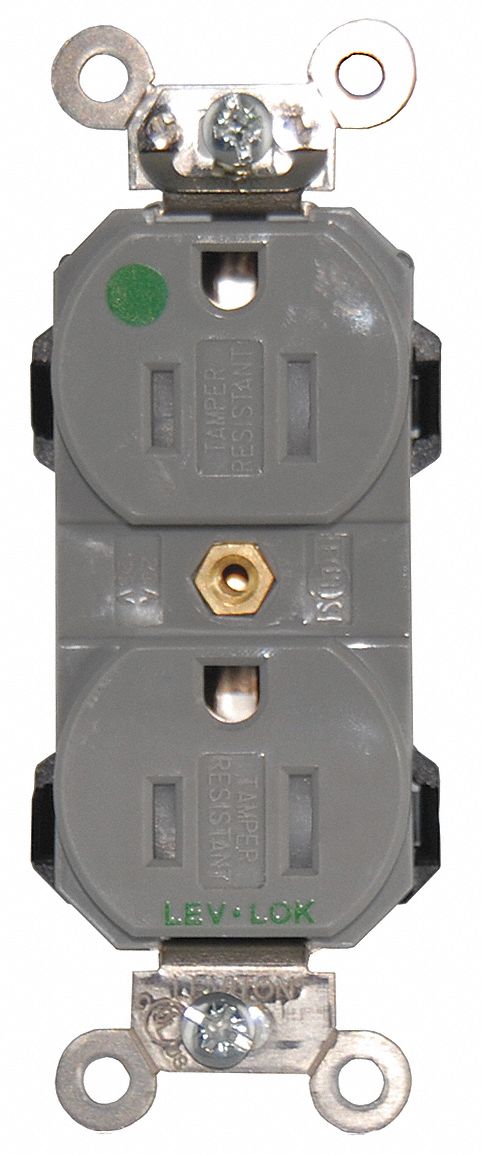 RECEPTACLE, TAMPER RESISTANT, HOSP GRD 15 AMP, GREY