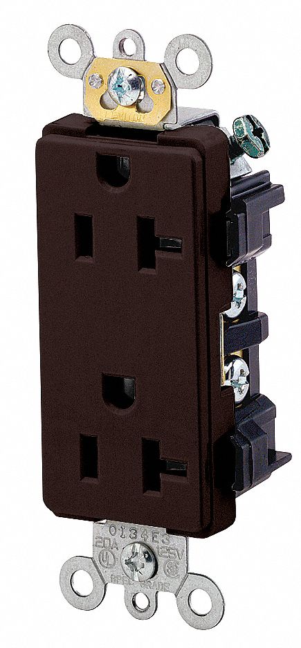 Receptacle: Decorator Duplex, 5-20R, 125V AC, 20 A, Brown, 2 Pole / 3 Wire, Screw Terminals