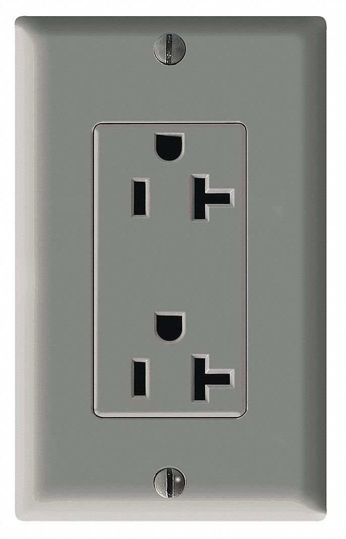 Receptacle: Decorator Duplex, 5-20R, 125V AC, 20 A, Gray, 2 Pole / 3 Wire, Screw Terminals