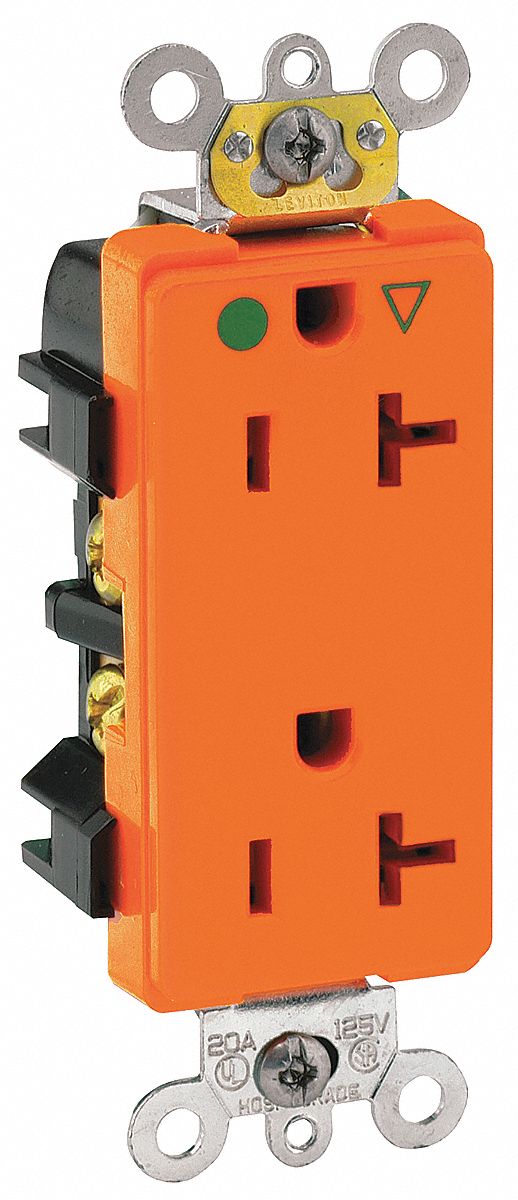 Receptacle: Decorator Duplex, 5-20R, 125V AC, 20 A, Orange, 2 Pole / 3 Wire, Screw Terminals