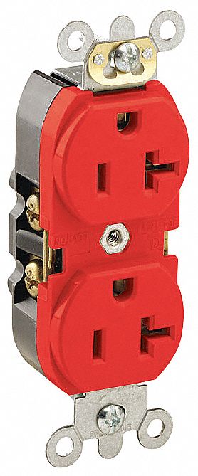Receptacle: Duplex, 5-20R, 125V AC, 20 A, Red, 2 Pole / 3 Wire, Screw Terminals