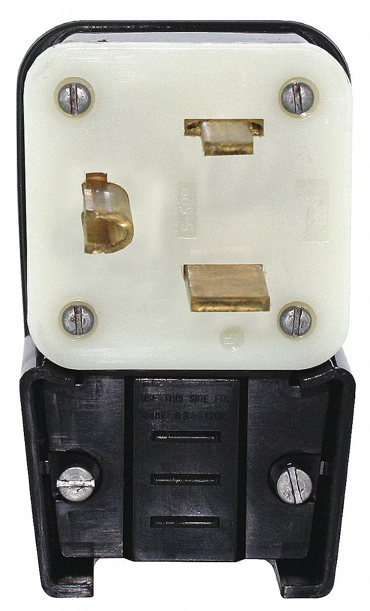 Angle Straight Blade Plug: 5-50P, 50 A, 125V AC, Black, 2 Poles, Screw Terminals