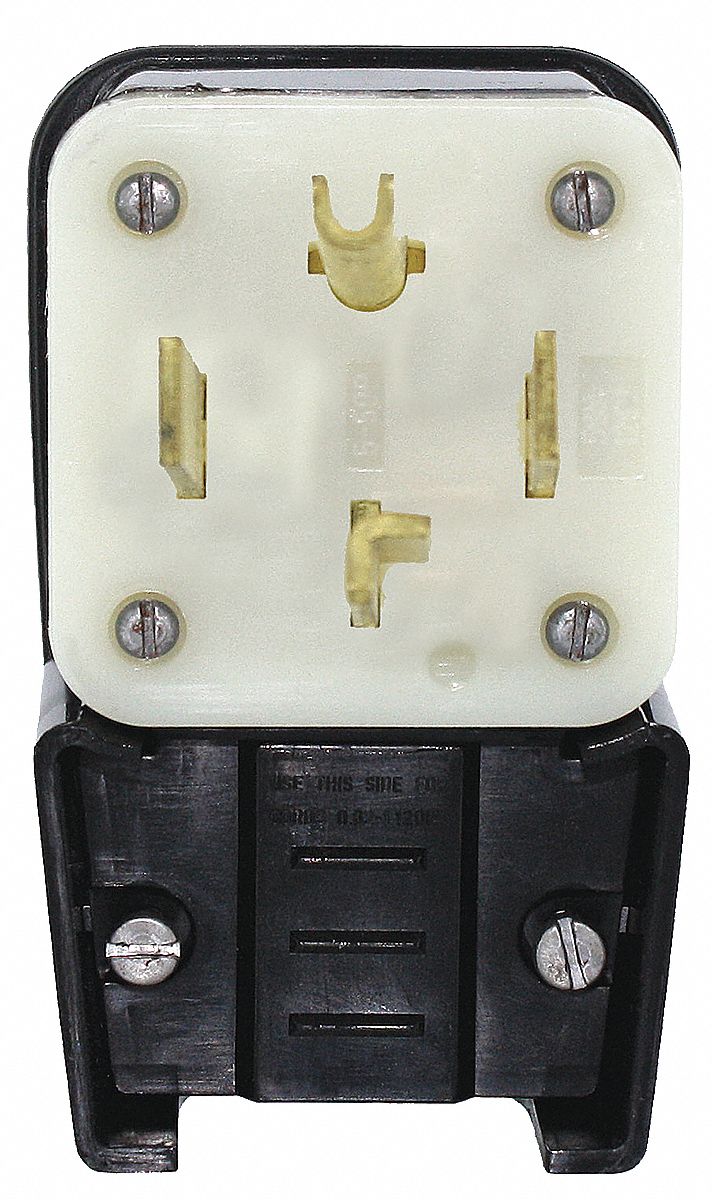 Angle Straight Blade Plug: 14-30P, 30 A, 125/250V AC, Black, 3 Poles, Screw Terminals