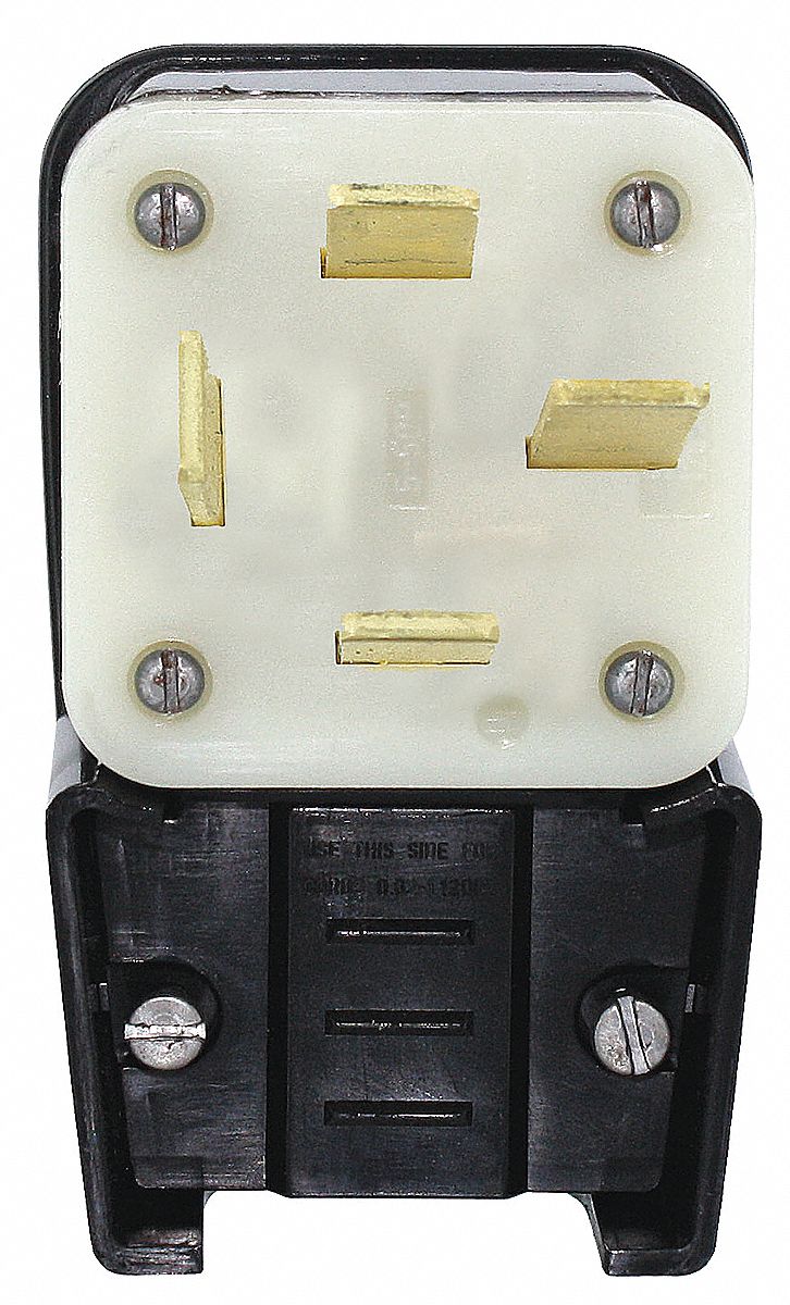 Angle Straight Blade Plug: 18-60P, 60 A, 120/208V AC, Black, 4 Poles, Screw Terminals
