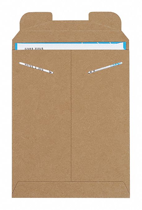 Mailer Envelopes: 9 in x 11 1/2 in, 0.036 in Material Thick, Kraft, 100 PK